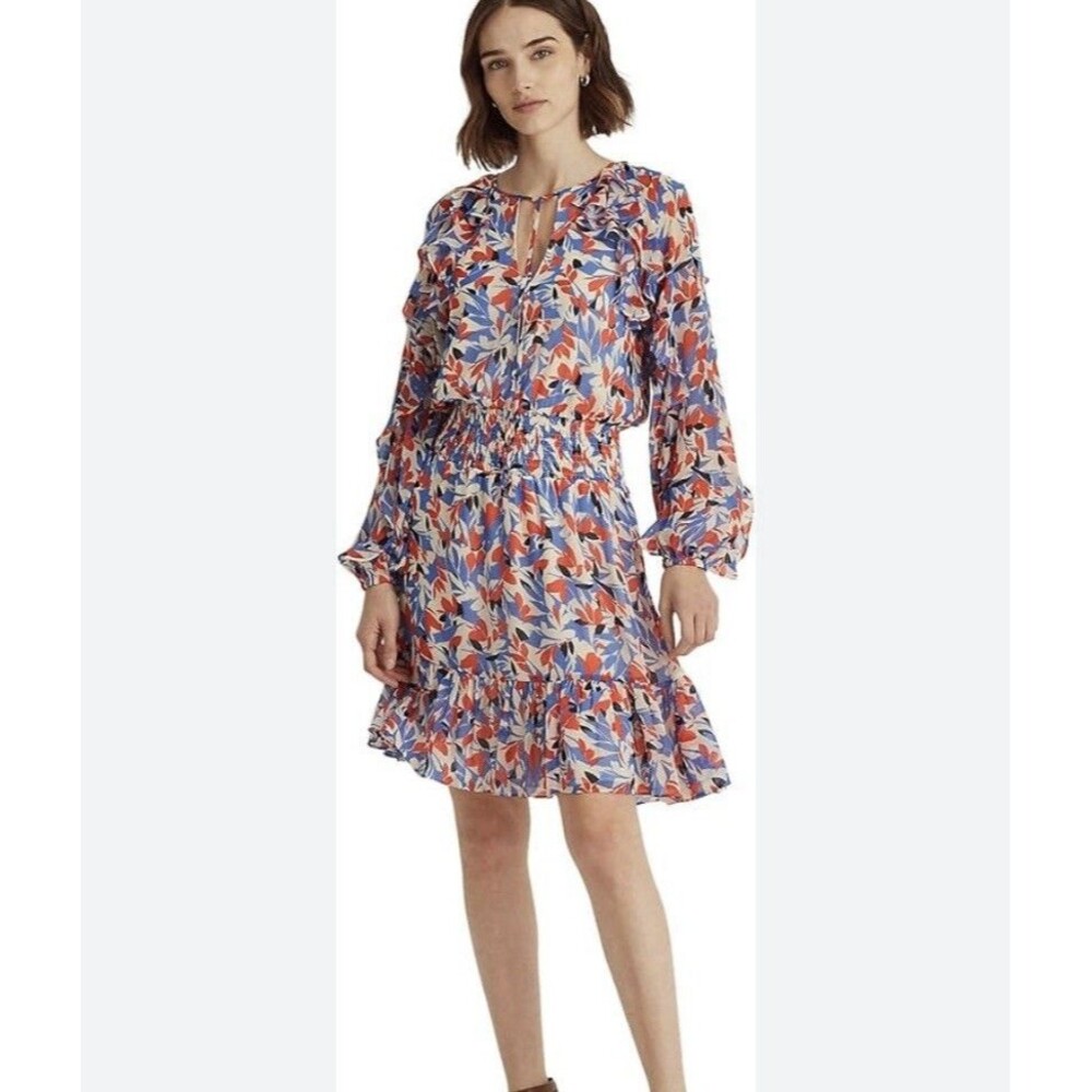 Lauren Ralph Lauren Crinkled Georgette Dress Size 16 Floral